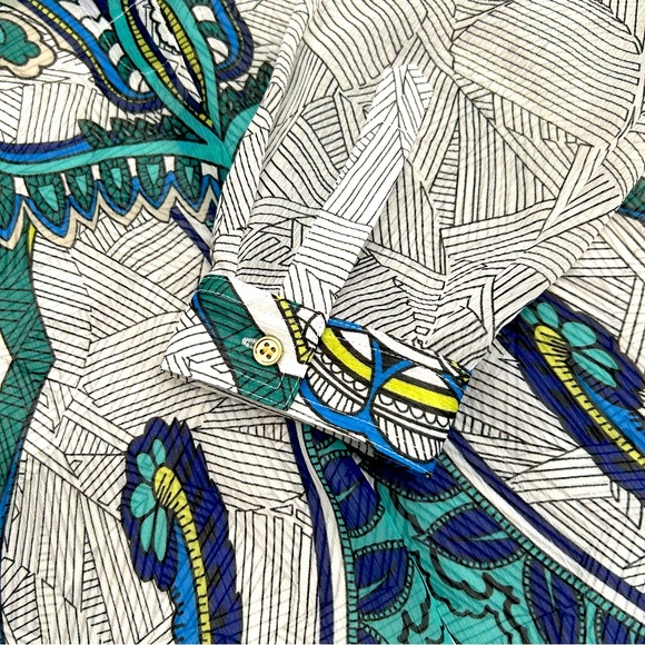 Chico’s Black Label Multicolor Geometric Print Semi Sheer Blouse Size 1 Small - Picture 4 of 11